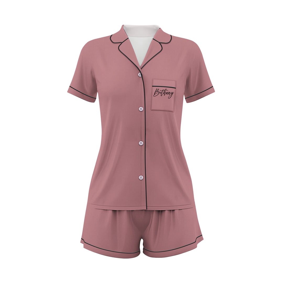 Custom Text Wedding Satin Short Pyjamas Set