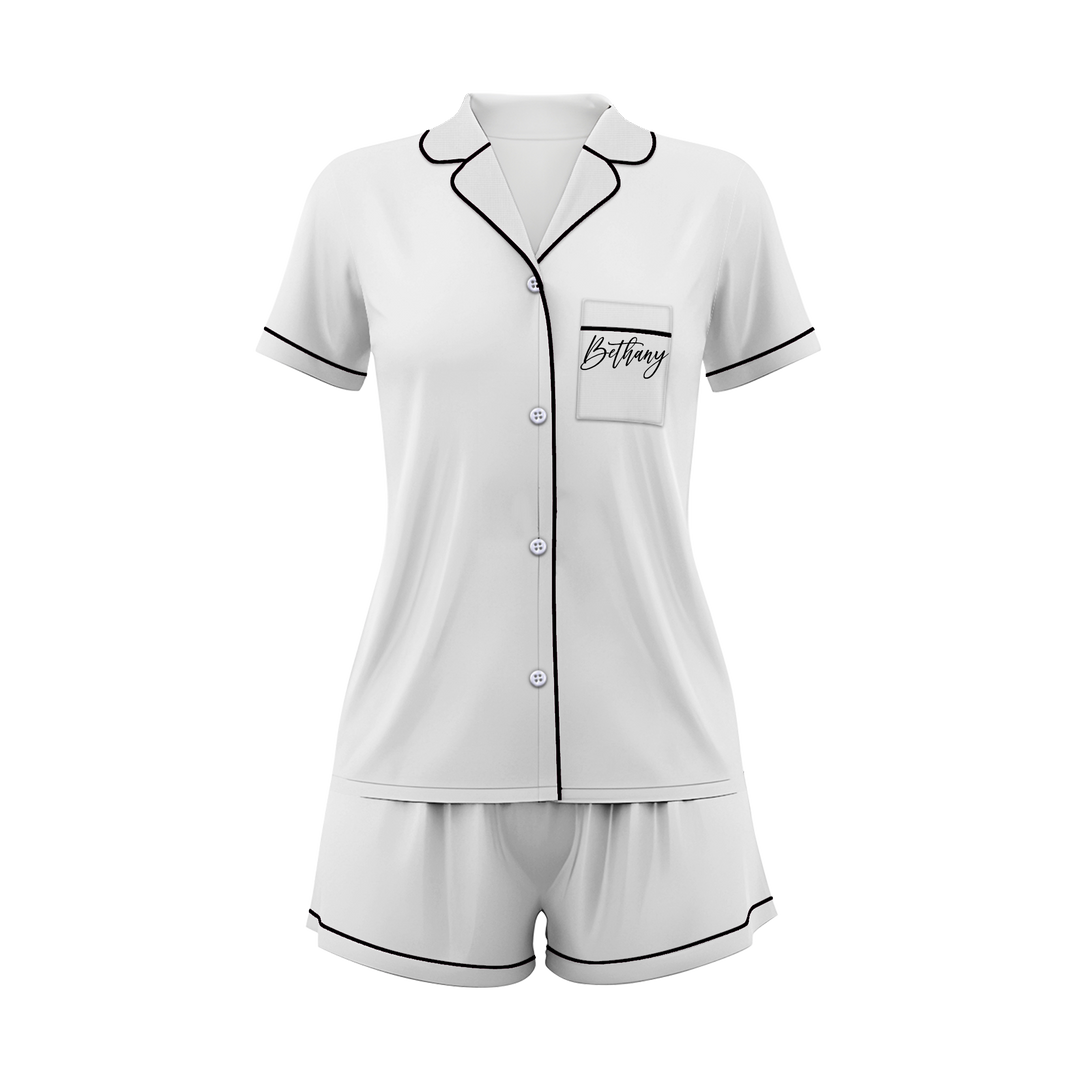 Custom Text Wedding Satin Short Pyjamas Set