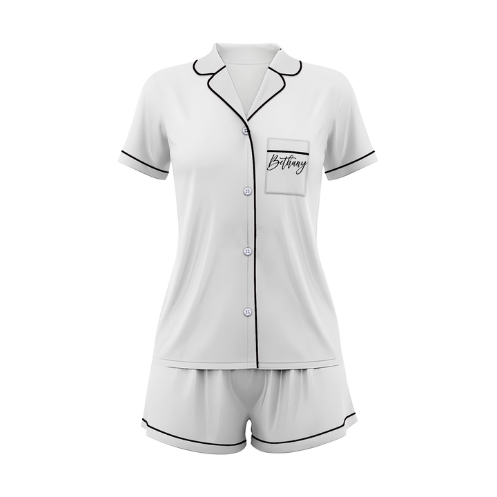 Custom Text Wedding Satin Short Pyjamas Set