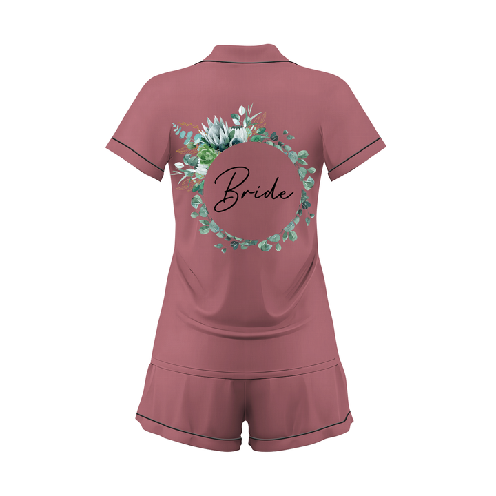 Custom Text Wedding Bride Bridesmaid  Satin Short Pyjamas Set