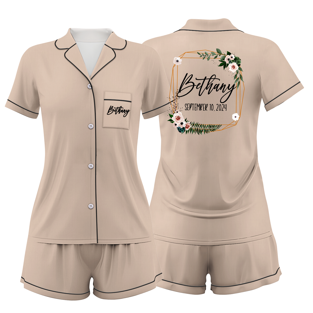 Custom Text Wedding Satin Short Pyjamas Set