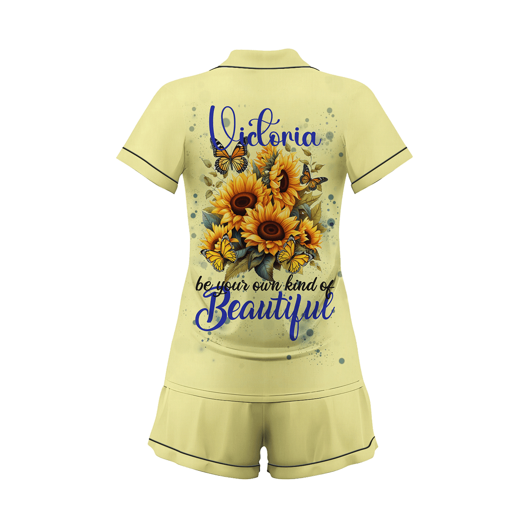 Custom Text Yellow Sunflower Women Short Pajamas