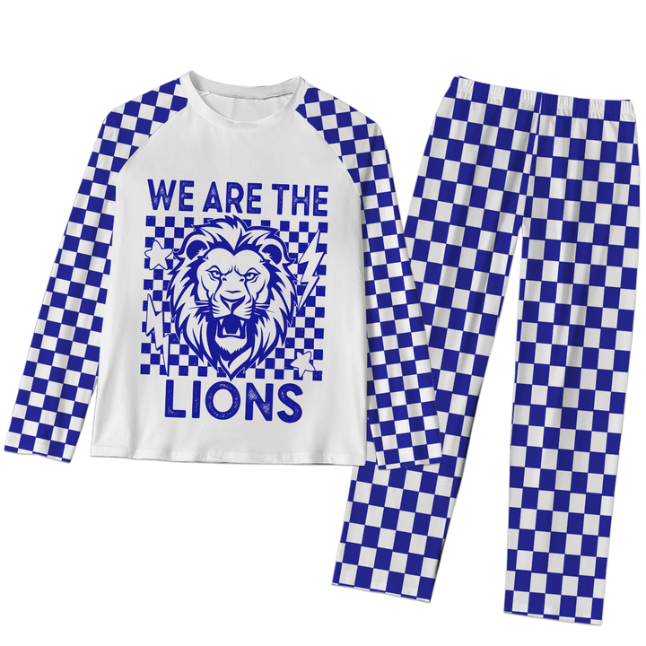 Custom Checkerboard We Are Mascot School Name All-Over Print  Raglan Sleeve Pajamas