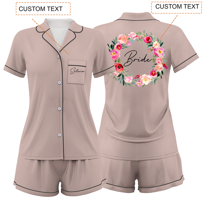 Custom Text Wedding Satin Short Pyjamas Set