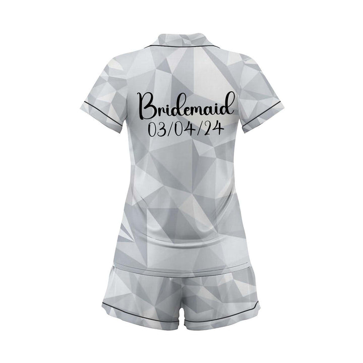 Personalize Text White Satin Shorts Pyjamas Set