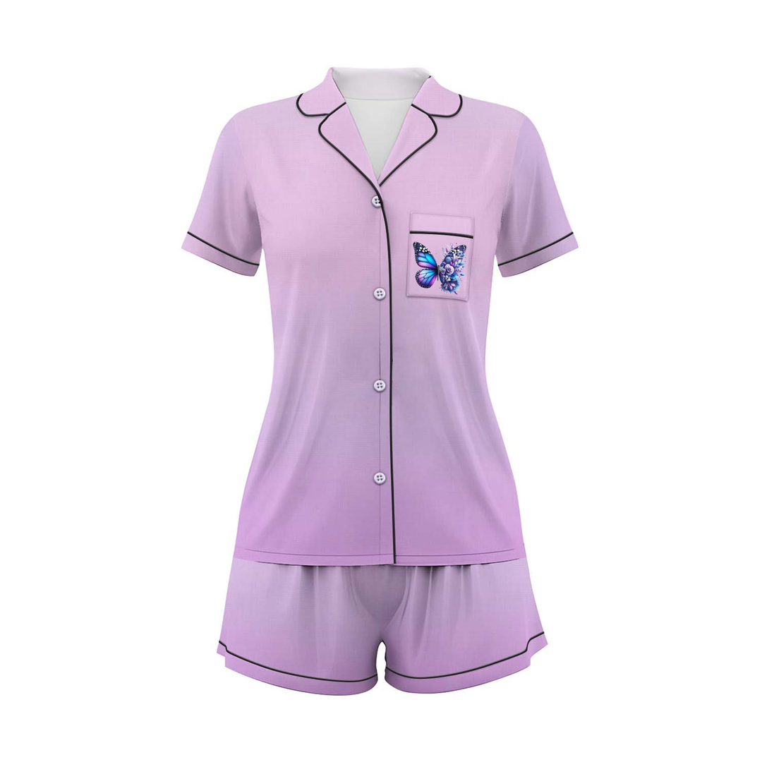 Custom Text Butterfly Satin Short Pyjamas Set