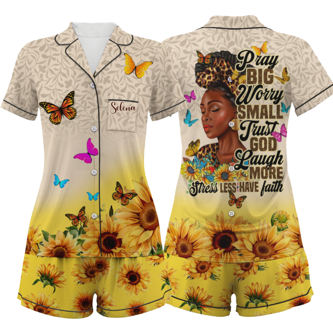 Custom Text  Sunflower Jesus Short Pajamas Set