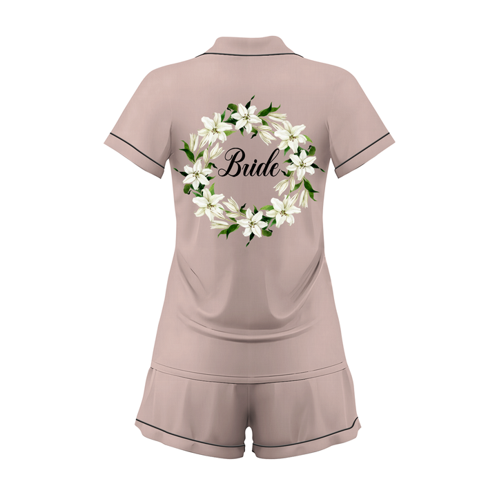 Custom Text Wedding Bride Bridesmaid Satin Short Pyjamas Set