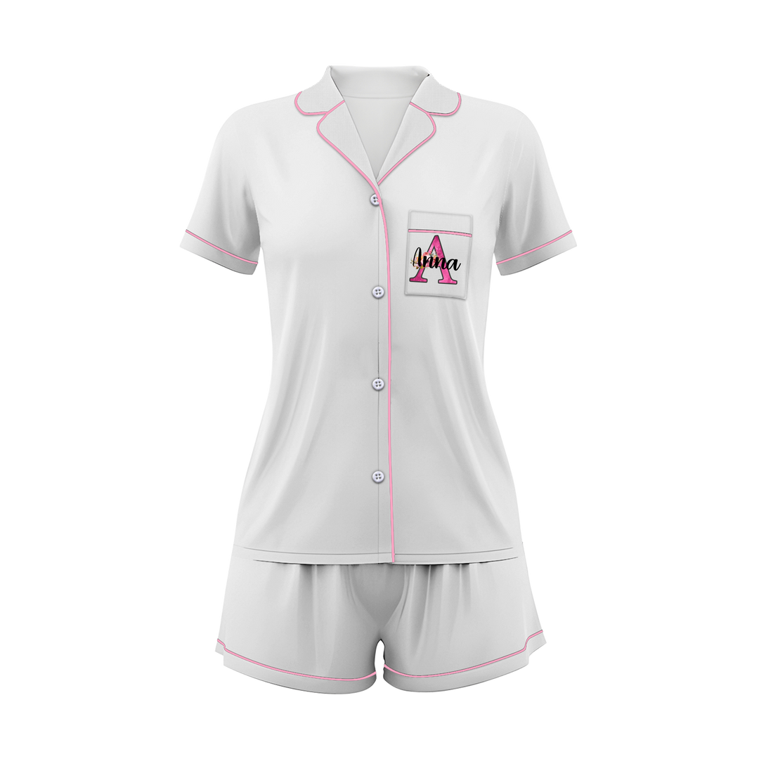 Custom Text Wedding Satin Short Pyjamas Set