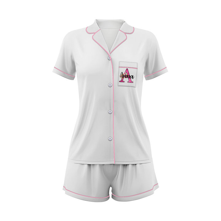 Custom Text Wedding Satin Short Pyjamas Set