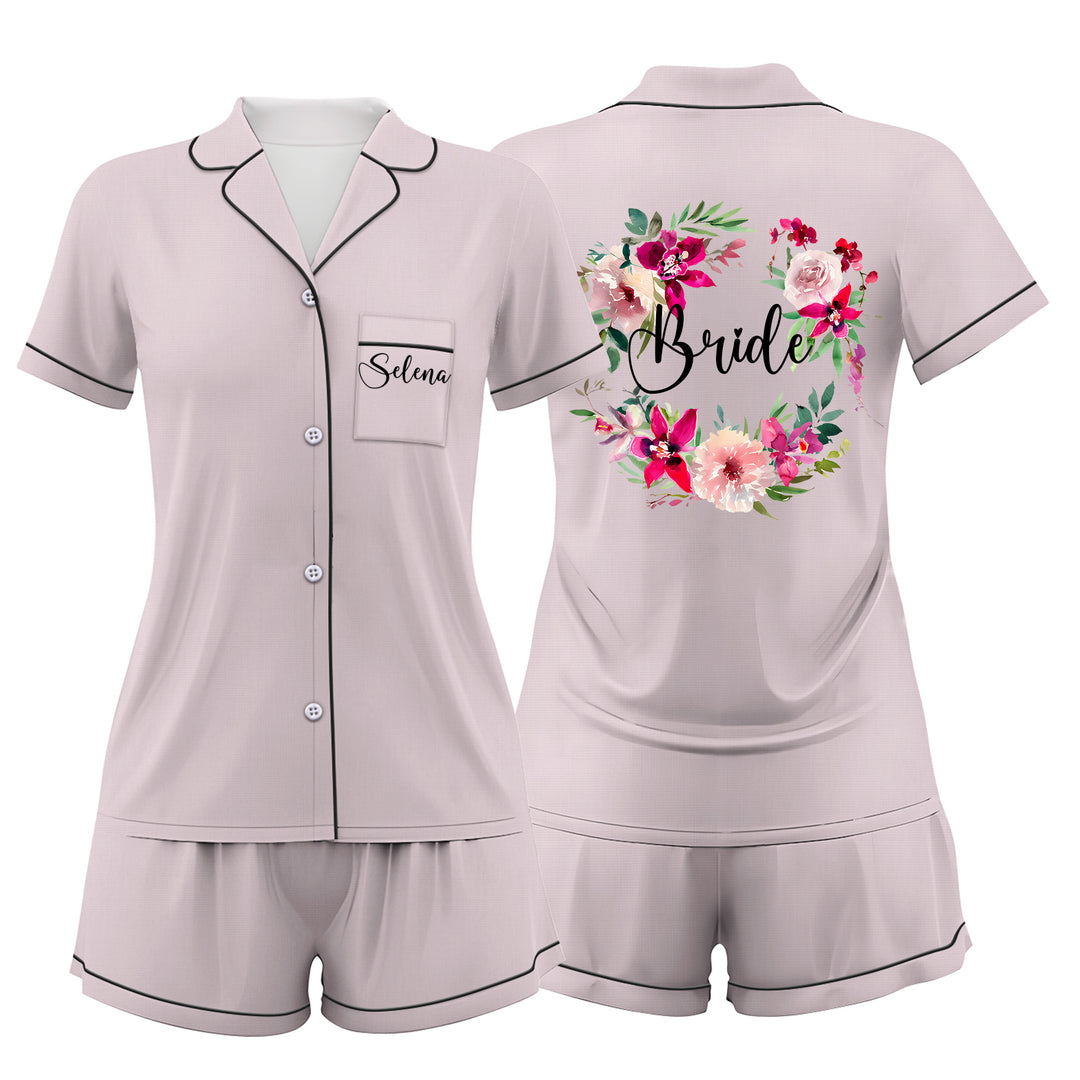 Custom Text Wedding Satin Short Pyjamas Set