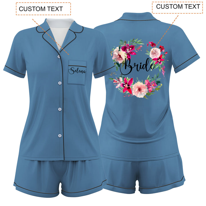 Custom Text Wedding Satin Short Pyjamas Set