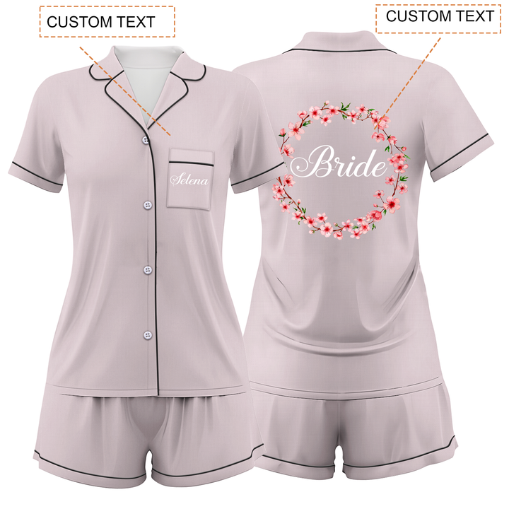 Custom Text Wedding Satin Short Pyjamas Set