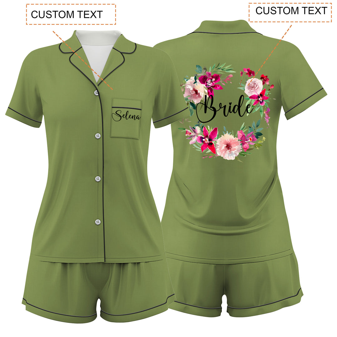 Custom Text Wedding Satin Short Pyjamas Set