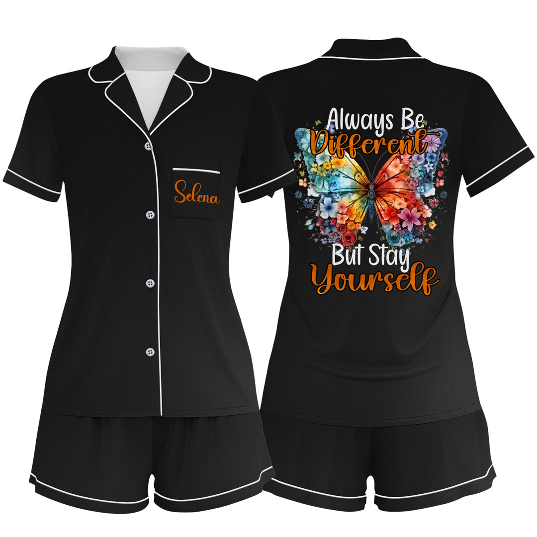 Custom Black Butterfly Women Short Pajamas Set