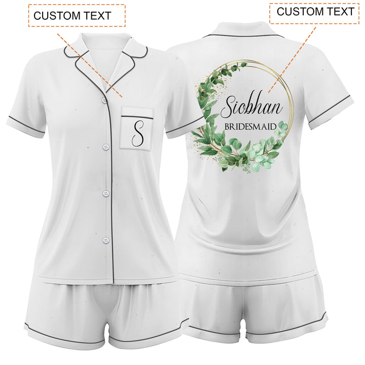 Custom Bride Bridesmaid Wedding Satin Short Pajamas Sets