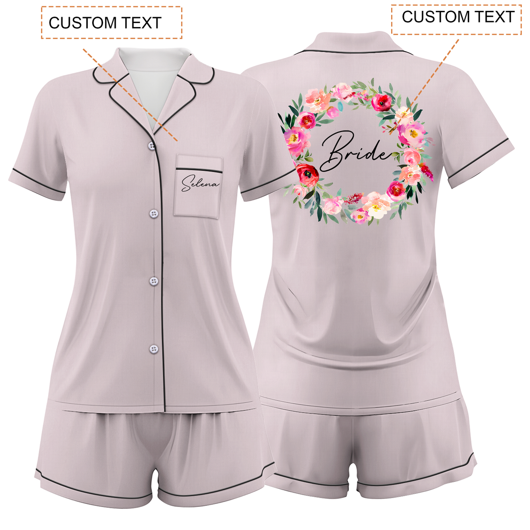 Custom Text Wedding Satin Short Pyjamas Set