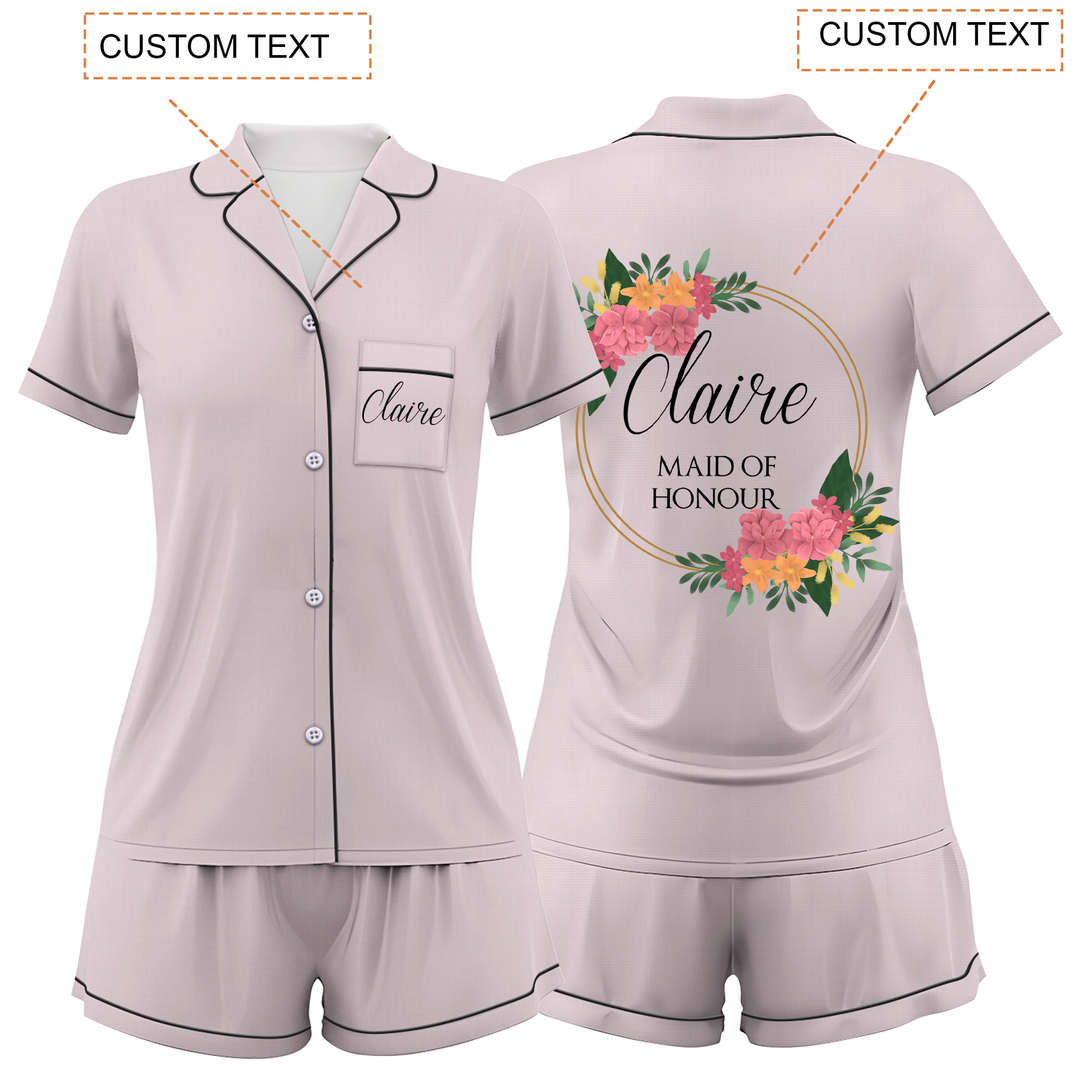 Custom Maid Of Honour Wedding Satin Short Pajamas Sets