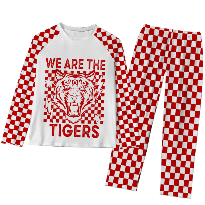 Custom Checkerboard We Are Mascot School Name All-Over Print  Raglan Sleeve Pajamas