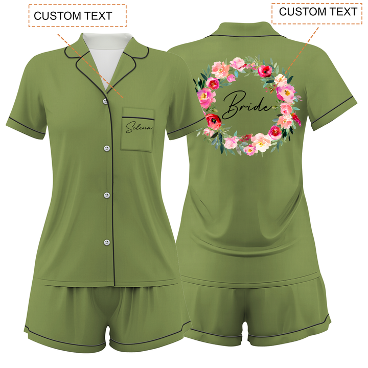 Custom Text Wedding Satin Short Pyjamas Set