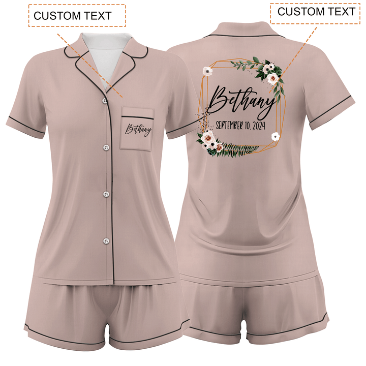 Custom Text Wedding Satin Short Pyjamas Set