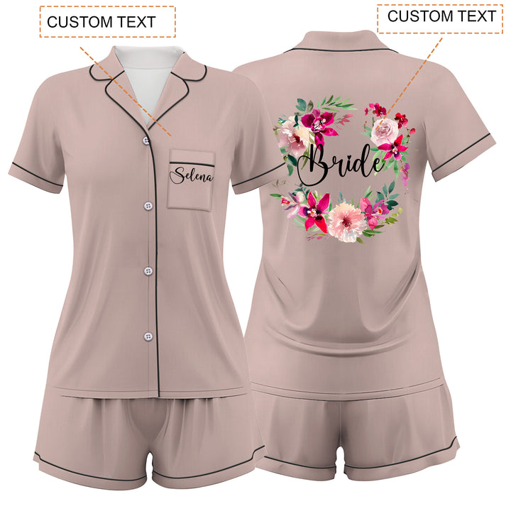 Custom Text Wedding Satin Short Pyjamas Set