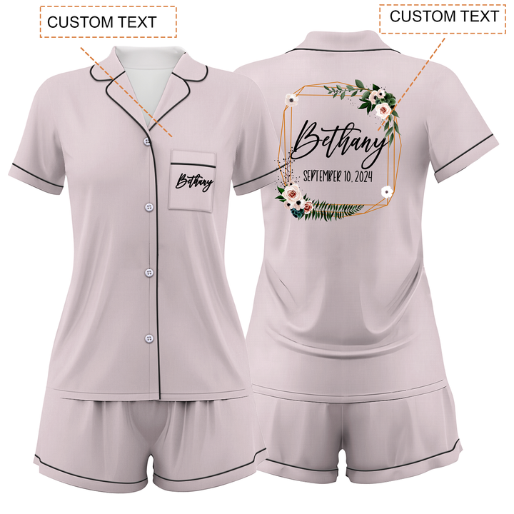 Custom Text Wedding Satin Short Pyjamas Set