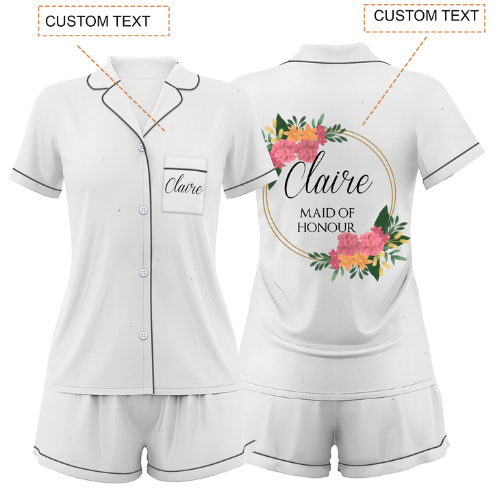 Custom Maid Of Honour Wedding Satin Short Pajamas Sets