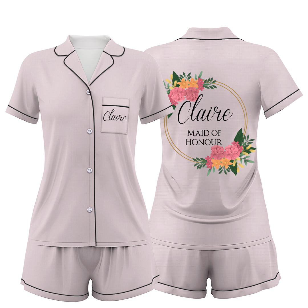 Custom Maid Of Honour Wedding Satin Short Pajamas Sets