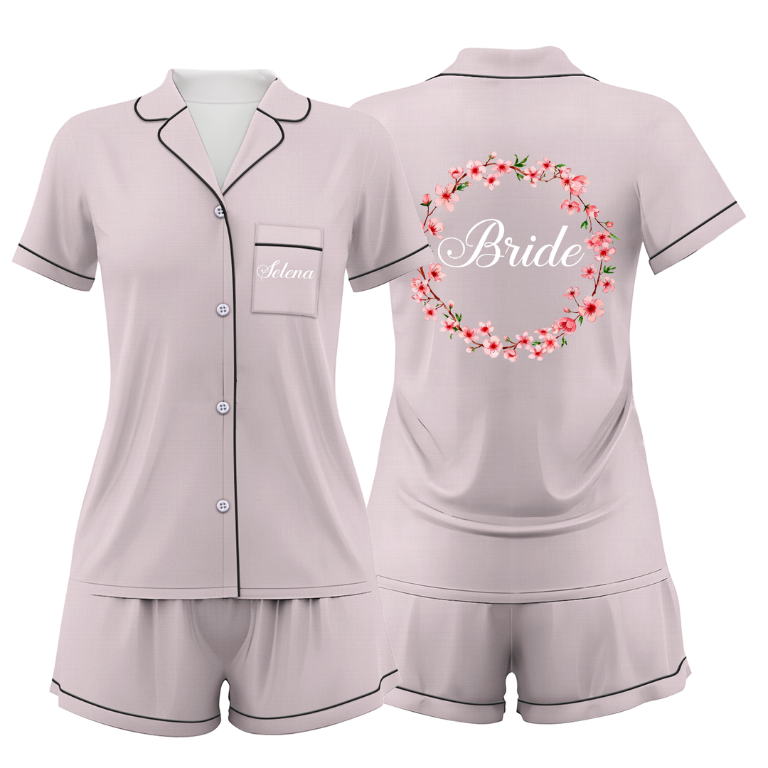 Custom Text Wedding Satin Short Pyjamas Set