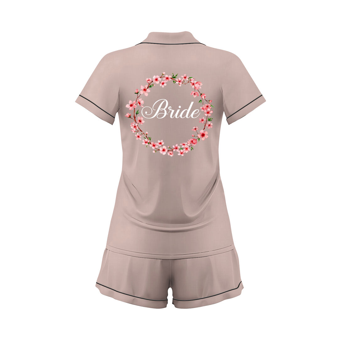 Custom Text Wedding Satin Short Pyjamas Set