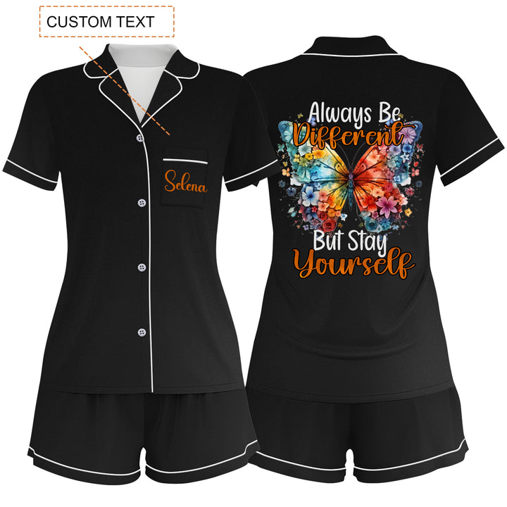 Custom Black Butterfly Women Short Pajamas Set