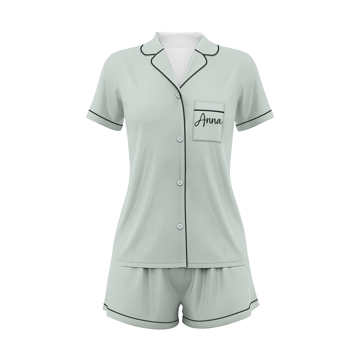 Custom Text White Blue Cross Flower Women Short Pajamas Set