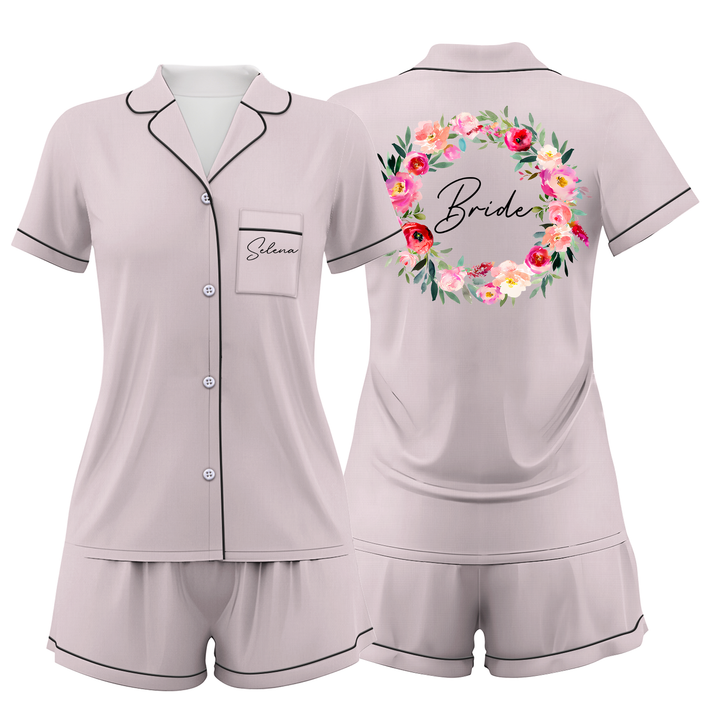 Custom Text Wedding Satin Short Pyjamas Set