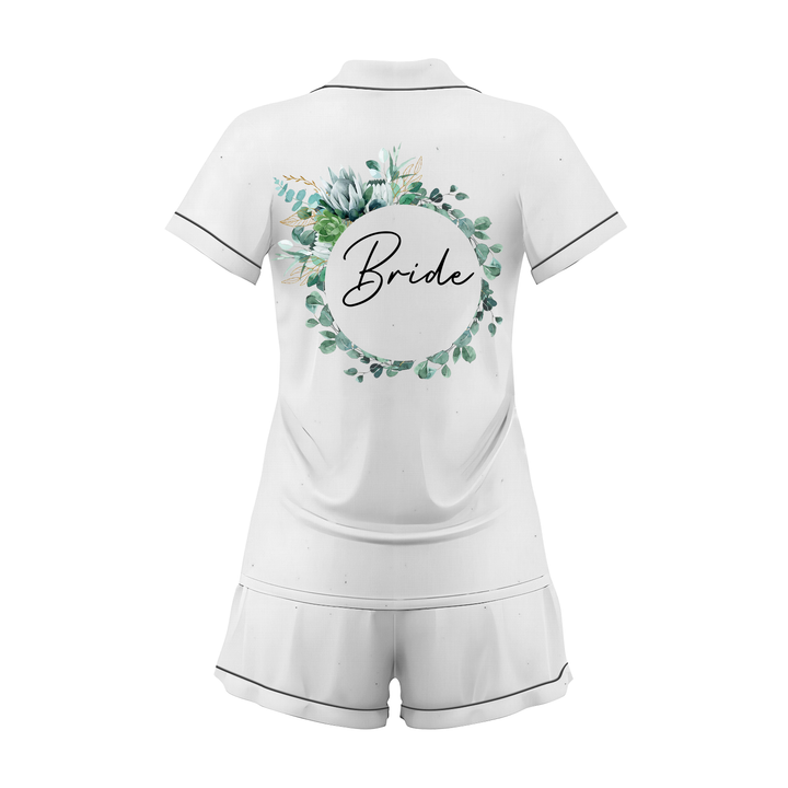 Custom Text Wedding Bride Bridesmaid  Satin Short Pyjamas Set