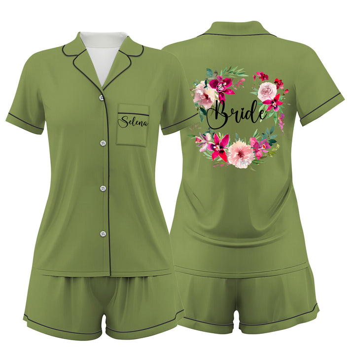 Custom Text Wedding Satin Short Pyjamas Set