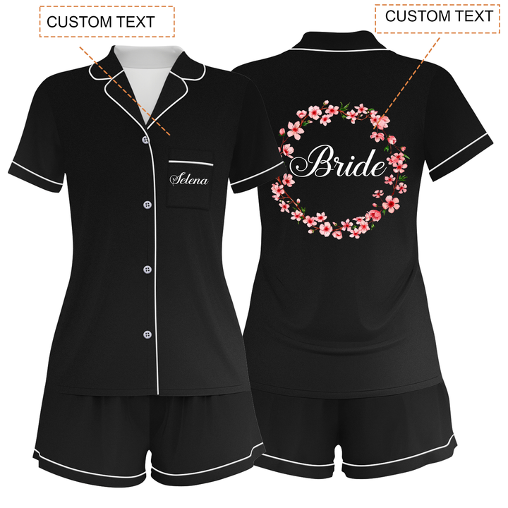 Custom Text Wedding Satin Short Pyjamas Set