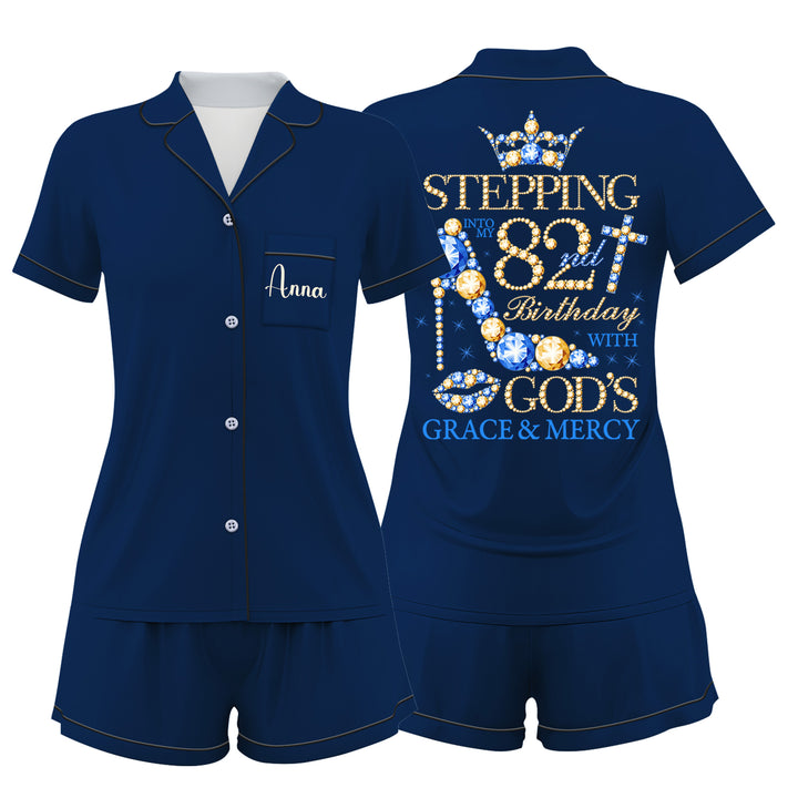 Custom Navy Birthday Anniversary Women Short Pajamas Sets