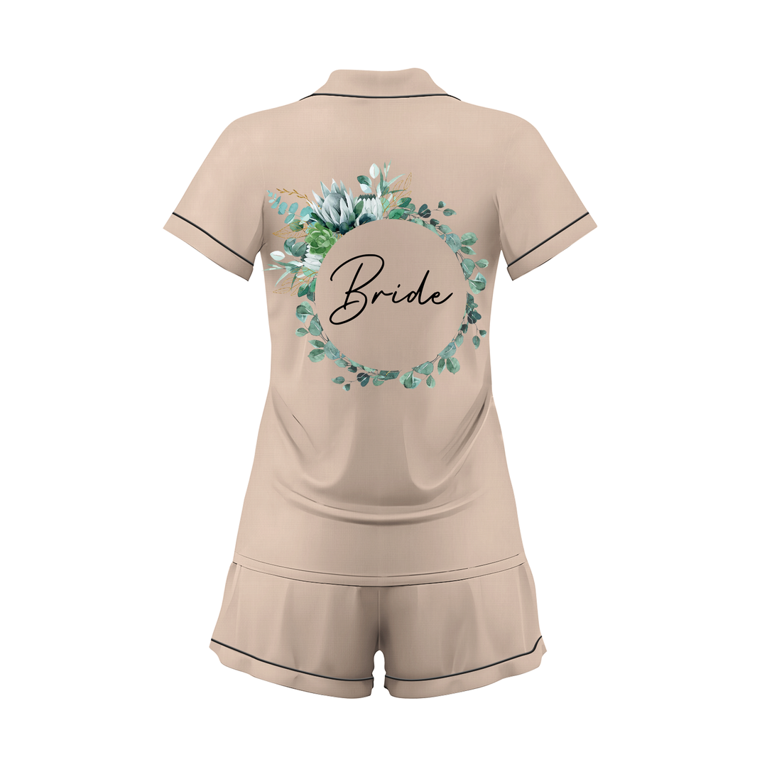 Custom Text Wedding Bride Bridesmaid  Satin Short Pyjamas Set