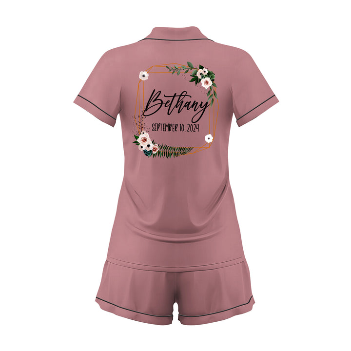 Custom Text Wedding Satin Short Pyjamas Set