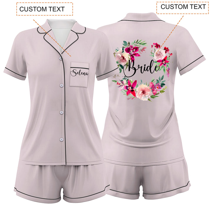 Custom Text Wedding Satin Short Pyjamas Set