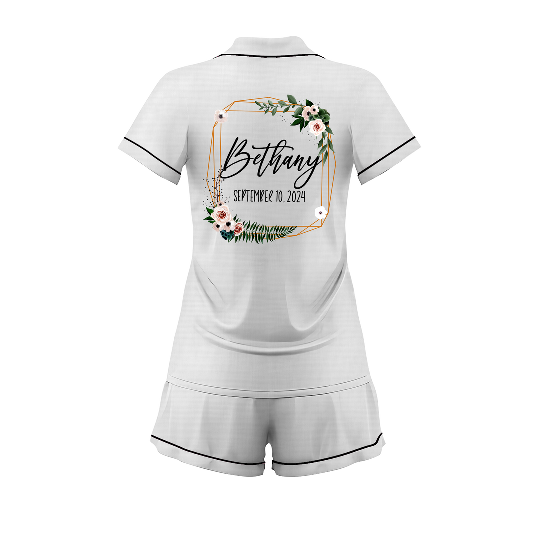 Custom Text Wedding Satin Short Pyjamas Set