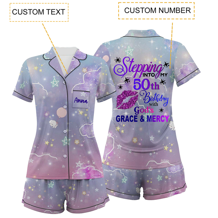 Personalize Name and Year 50th Birthday Anniversary Gift Short Pyjamas Set