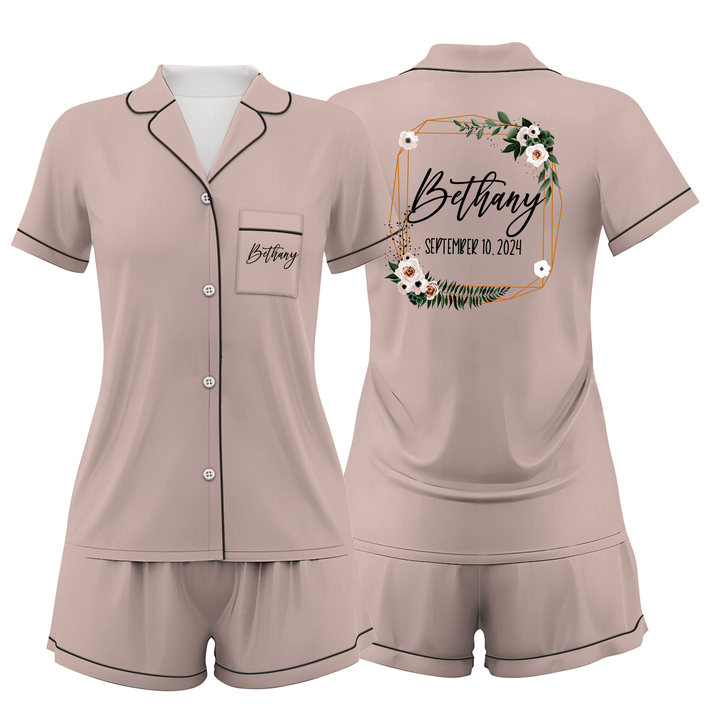 Custom Text Wedding Satin Short Pyjamas Set