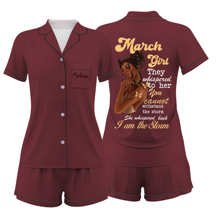 Personalize Name Birthday Month Black Women Short Pyjamas Sets