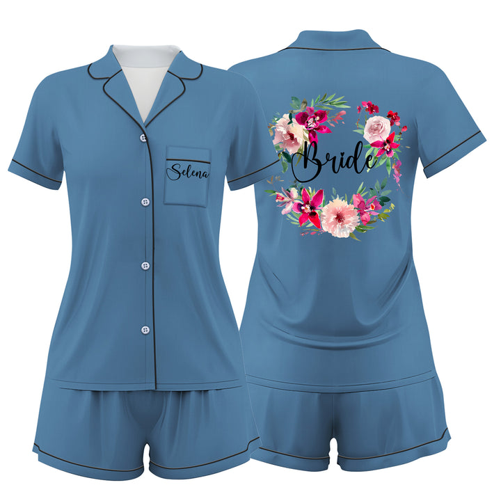 Custom Text Wedding Satin Short Pyjamas Set