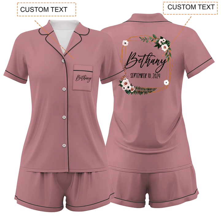 Custom Text Wedding Satin Short Pyjamas Set