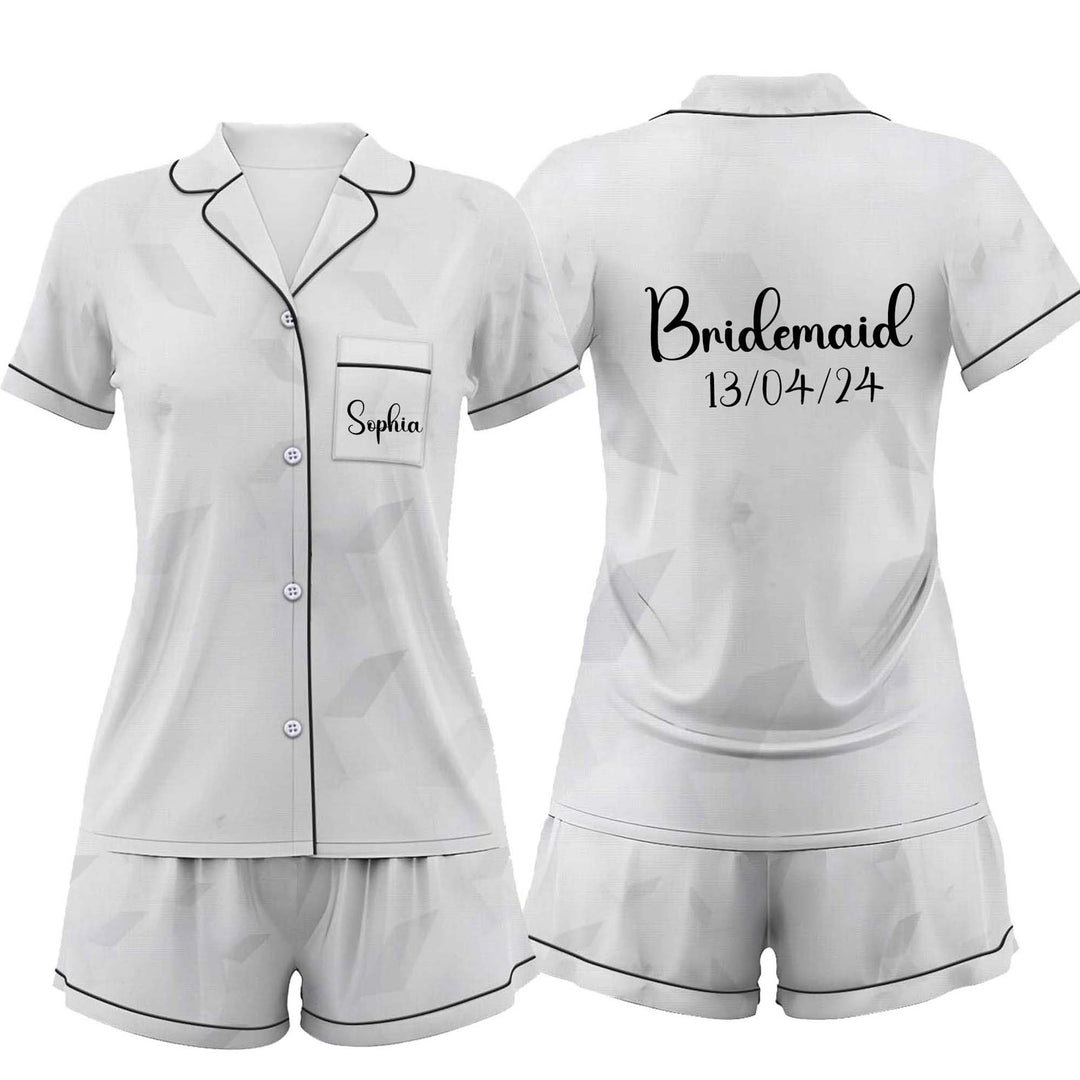 Personalize Text Wedding White Satin Shorts Pyjamas Set