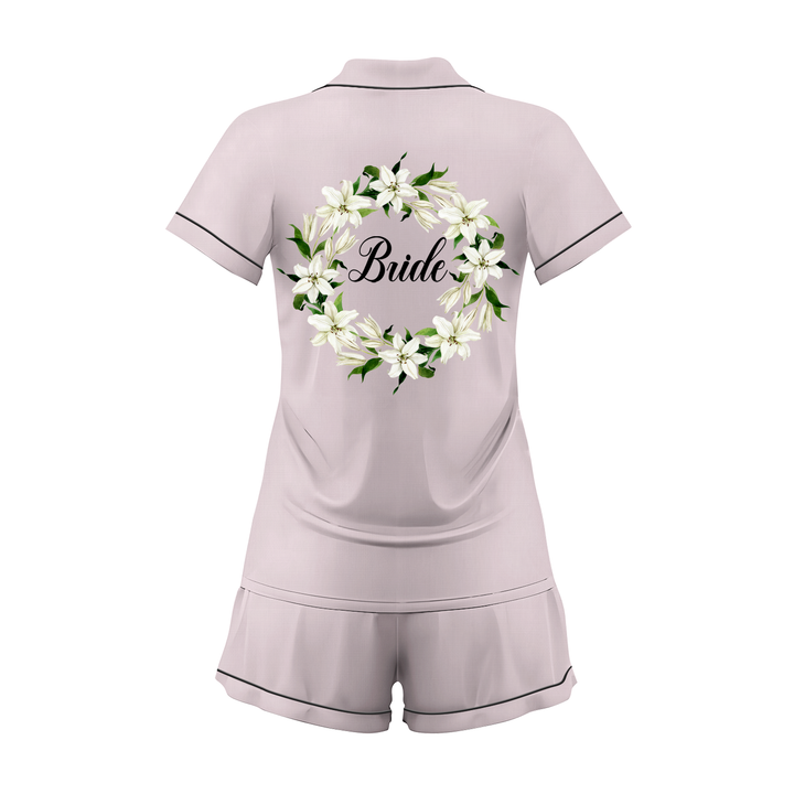 Custom Text Wedding Bride Bridesmaid Satin Short Pyjamas Set