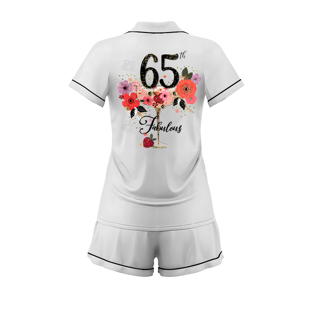 Custom Text Anniversary Birthday 65th Satin Short Pyjamas Set